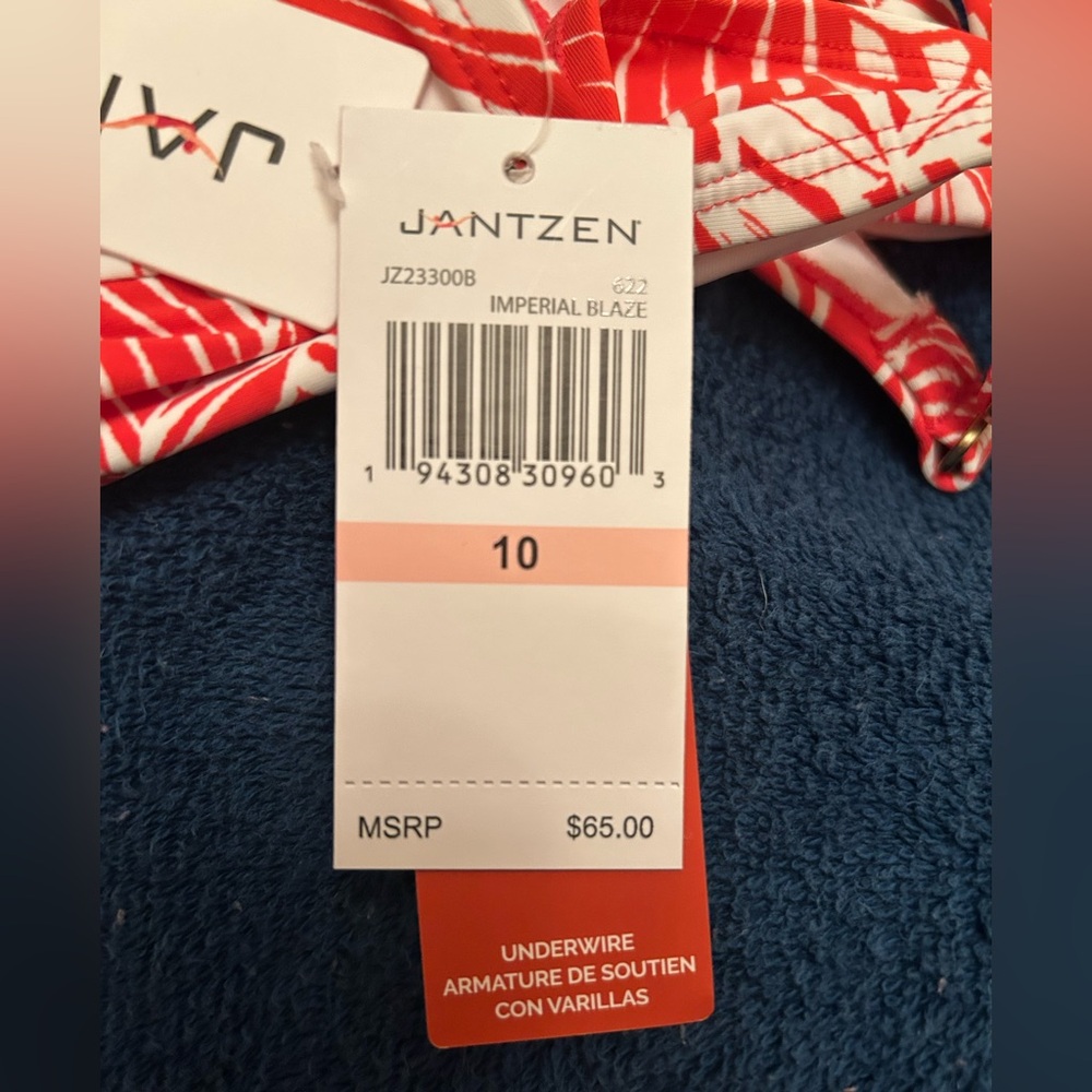 Jantzen Red & White Print Bikini Top NWT Size 10 - Picture 6 of 7
